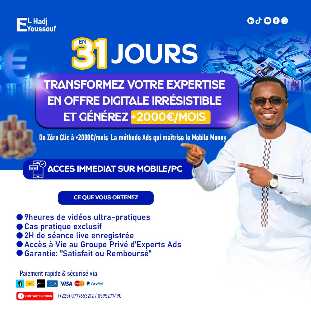 EN 31 Jours, transformez votre expertise en offre Digitale IRRÉSISTIBLE et générez +2000€/MOIS