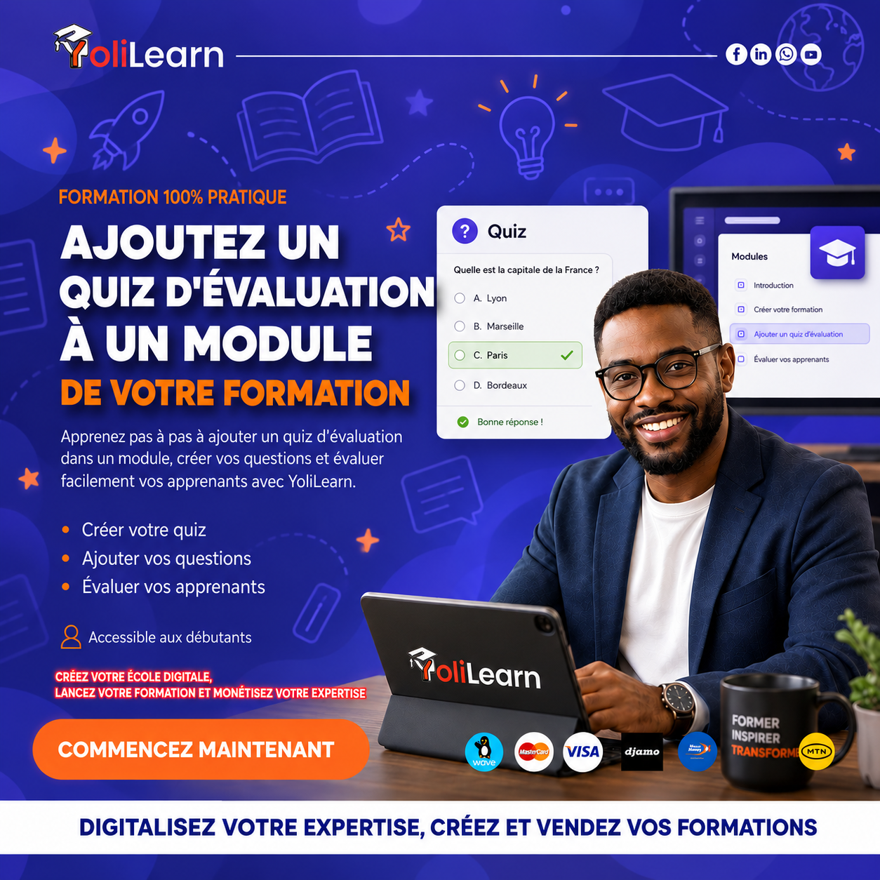 Comment ajouter un quiz d’évaluation à un module sur YoliLearn | Tutoriel Formateur